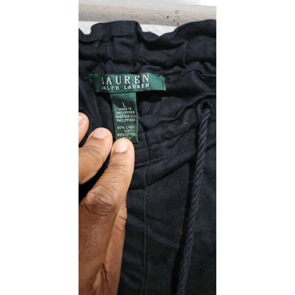 Lauren Ralph Lauren Womens Cropped Pants Sz Large Black Linen Blend Pull On - Picture 4 of 14